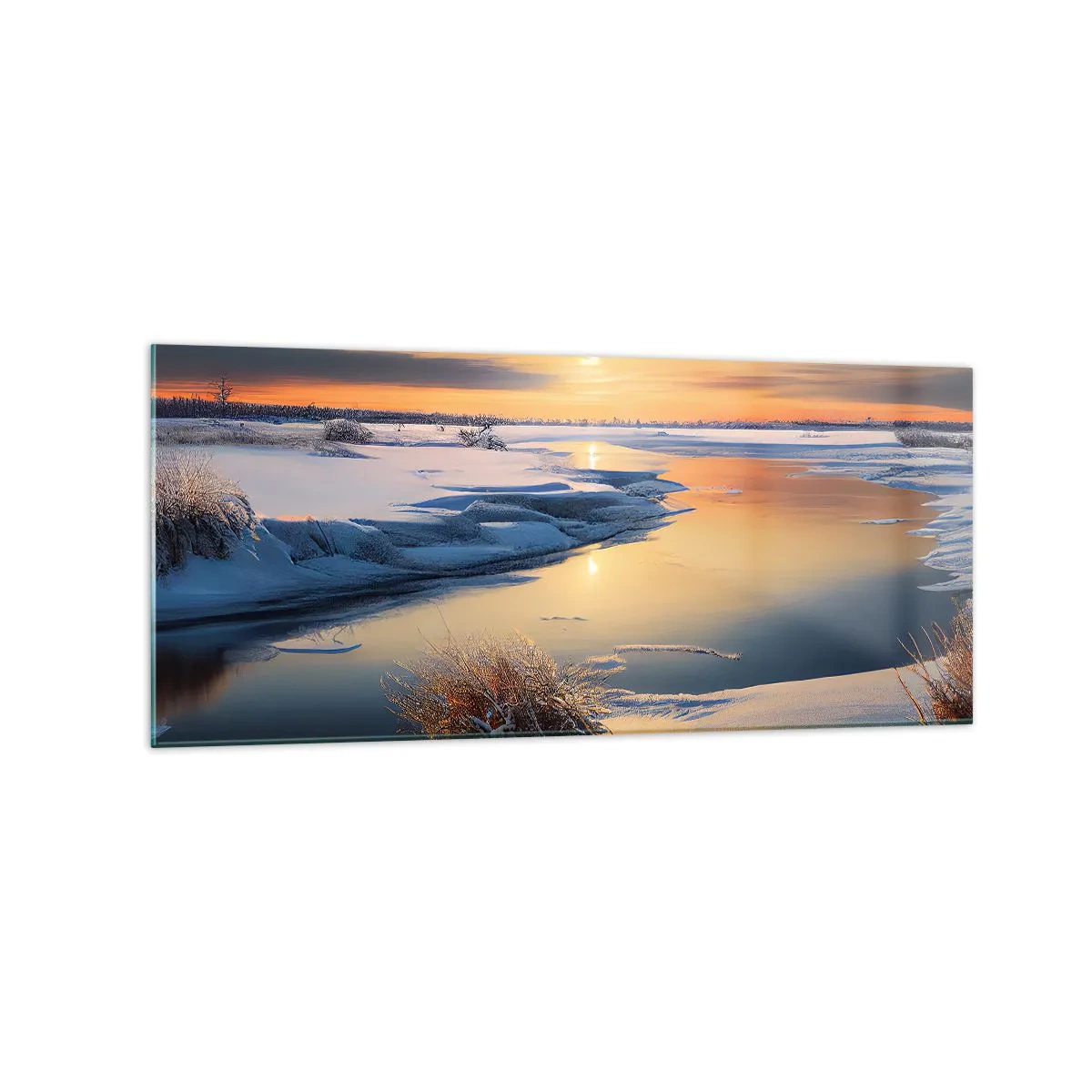 Schilderen op glas - Winterse zonsondergang - 120x50 cm