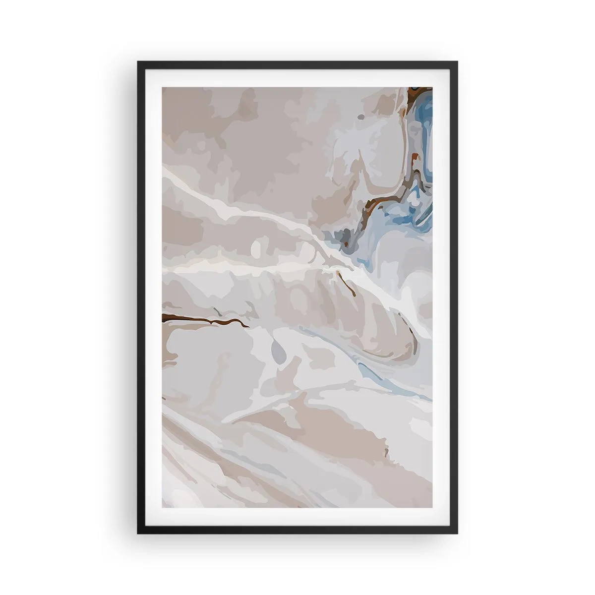Poster in een zwarte lijst - Blauw kronkelt onder het wit - 61x91 cm