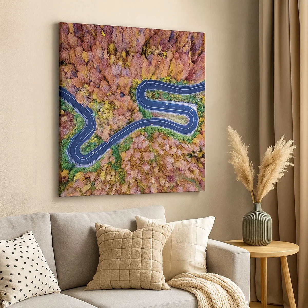 Schilderen op canvas - Een kronkelende weg door het bos - 30x30 cm