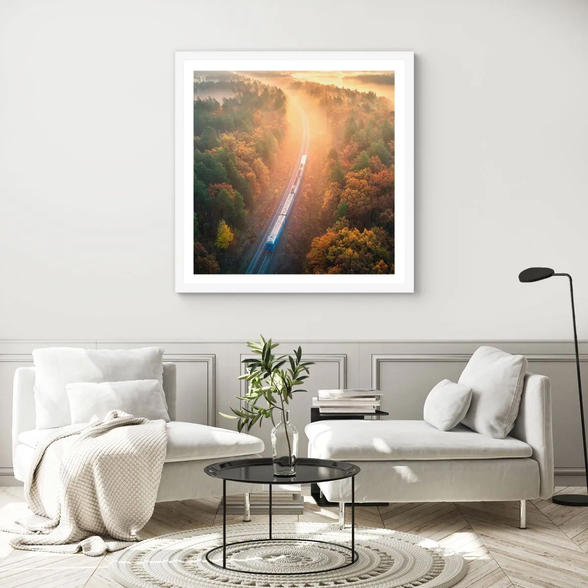 Poster in een witte lijst - Herfst reis - 60x60 cm
