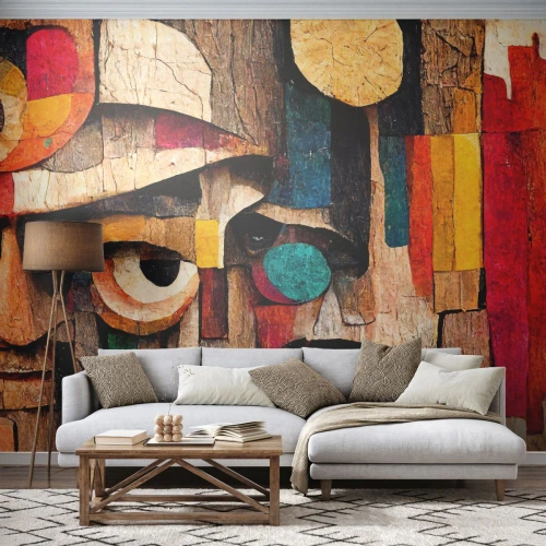 Zelfklevend Fotobehang Deluxe Sticker - Ik zie je… - Abstractie, Hout, Beeldhouwwerk - 100x70 cm
