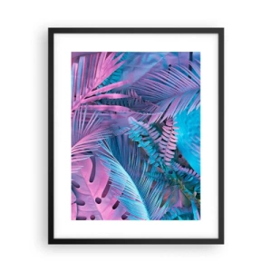 Poster in een zwarte lijst - Tropen in roze en blauw - 40x50 cm