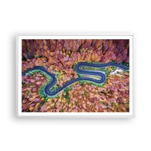 Poster in een witte lijst - Een kronkelende weg door het bos - 100x70 cm