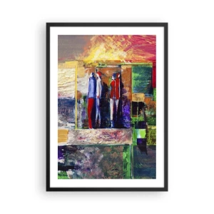 Poster in een zwarte lijst - Kleurrijke abstractie met silhouetten van figuren en intense kleuren - 50x70cm - Relaties en emoties - Moderne wanddecoratie voor woonkamer en slaapkamer ARTTOR