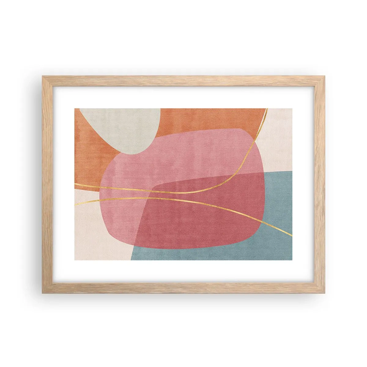 Een poster in een licht eiken lijst - Pastelkleurcompositie met gouddraad - 40x30 cm