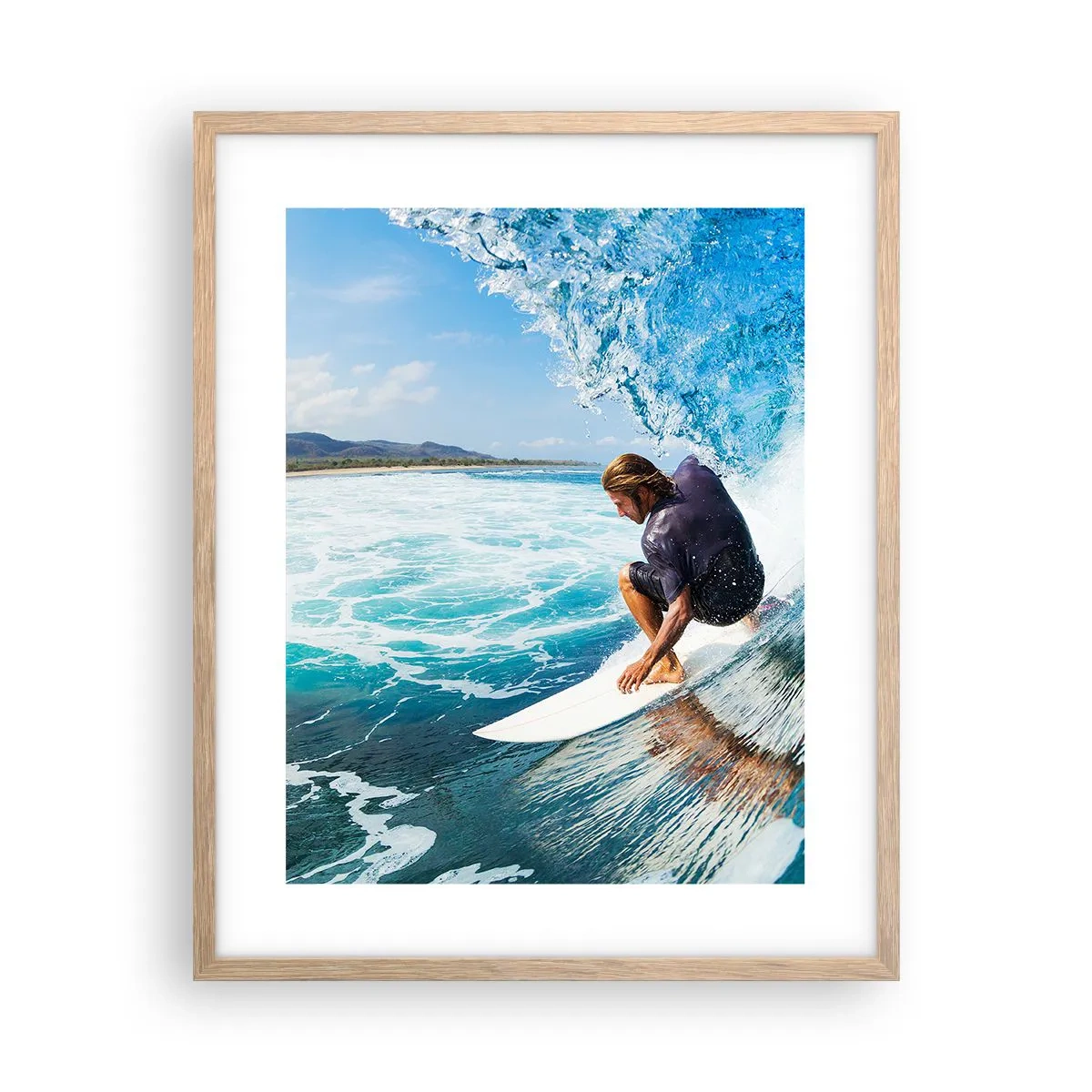 Een poster in een licht eiken lijst - Dansend met de golven - 40x50 cm