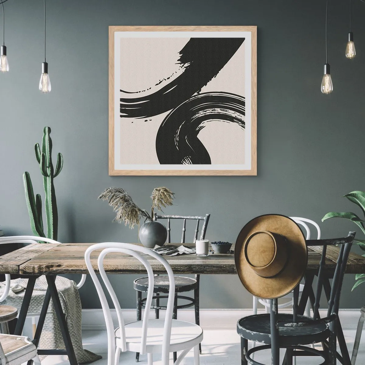 Een poster in een licht eiken lijst - Vegend en cirkevormig - 30x30 cm