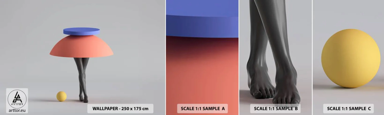 Fotobehang Monster Zelfklevend Deluxe Sticker - Surrealistische compositie - 3D, Benen, Vormen - 100x30 cm