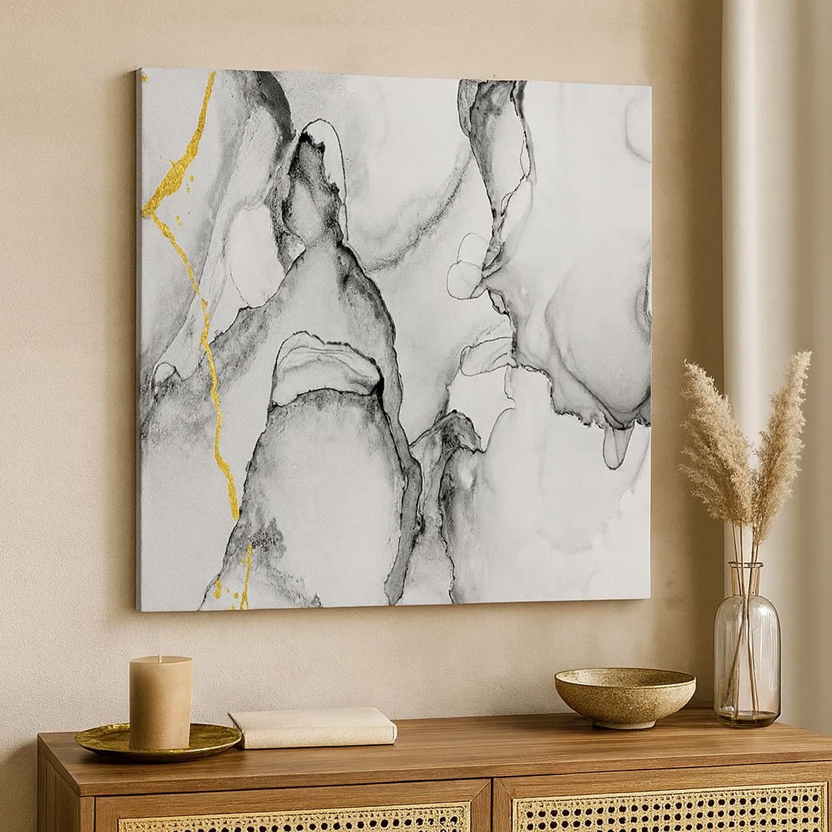 Schilderen op canvas - Compositie met een gouden motief - 30x30 cm