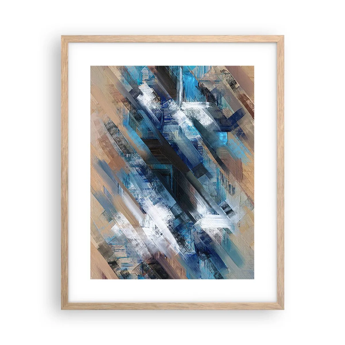Een poster in een licht eiken lijst - Op een blauwe diagonaal - 40x50 cm