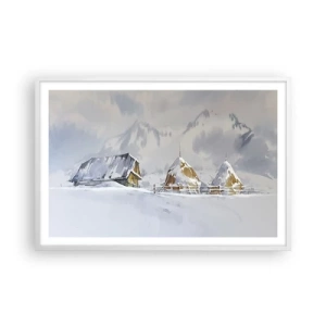 Poster in een witte lijst - In een besneeuwde vallei - 91x61 cm