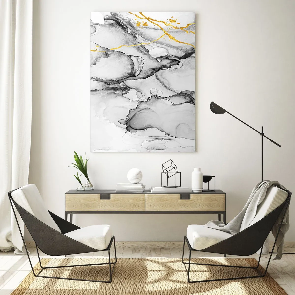 Schilderen op glas - Compositie met een gouden motief - 50x70 cm