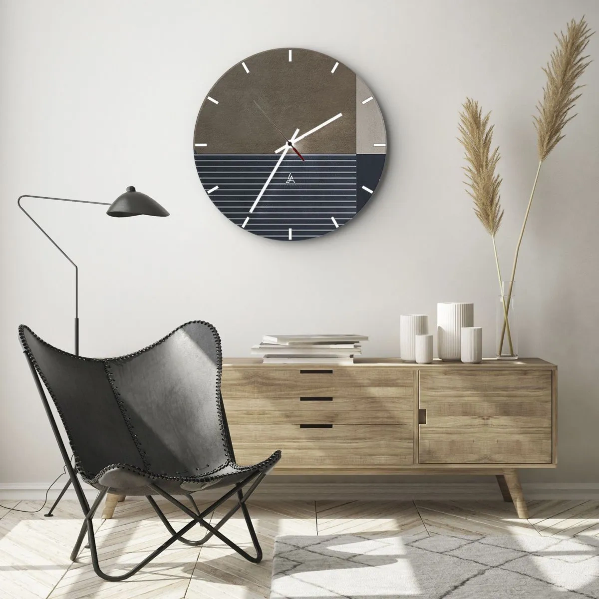 Wandklok - Klok - Een minimalistische opstelling van kleuren en lijnen in een geometrische vorm - 30x30cm - Een compositie van eenvoud en rondheid - Moderne wanddecoratie voor woonkamer, keuken en slaapkamer ARTTOR