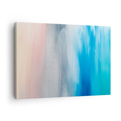 Schilderen op canvas - Abstracte penseelstreken in tinten blauw en roze - 70x50cm - Elementen: lucht - Moderne wanddecoratie voor woonkamer en slaapkamer ARTTOR