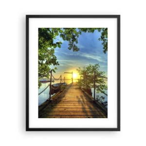 Poster in een zwarte lijst - Zonsondergang boven het water - 40x50 cm