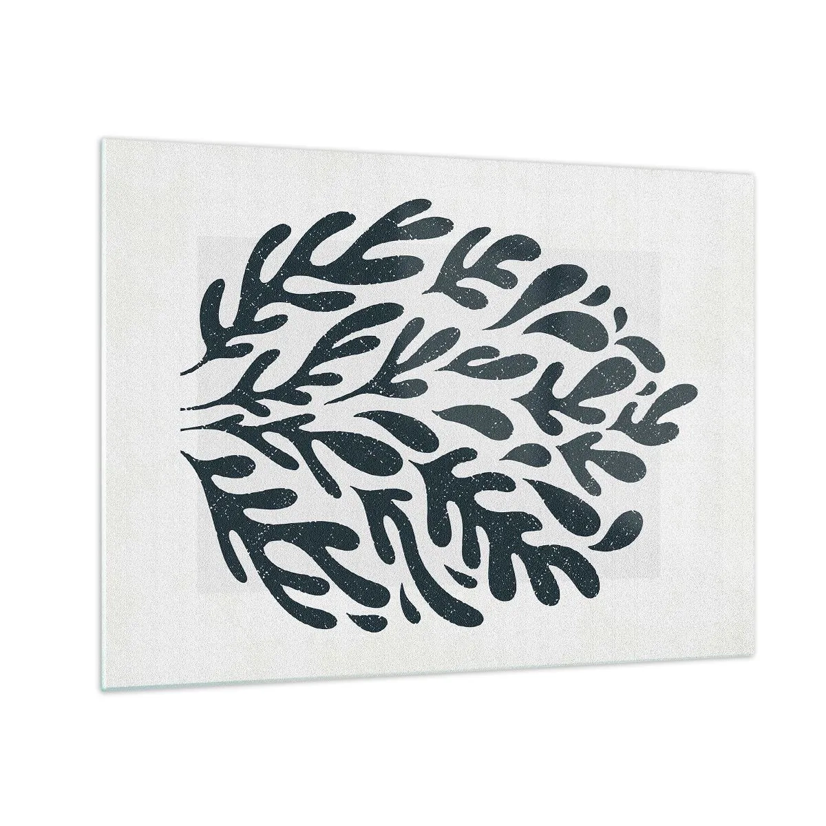 Schilderen op glas - Zwarte organische vorm op een witte achtergrond - 70x50cm - Vormen van de natuur - Moderne wanddecoratie voor woonkamer en slaapkamer ARTTOR