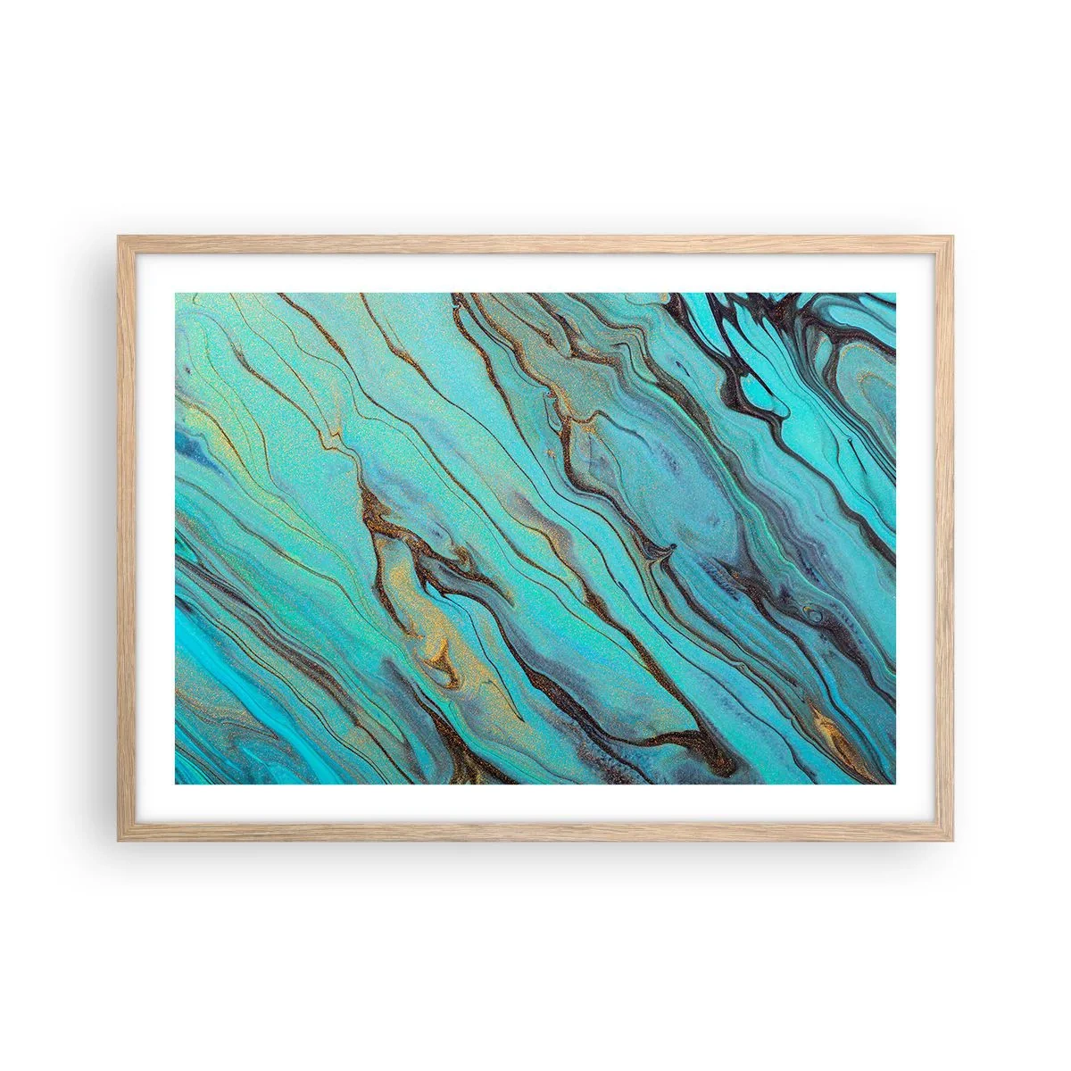 Een poster in een licht eiken lijst - Turquoise vloed - 70x50 cm