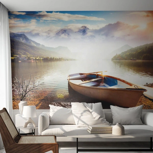 Fotobehang Premium Sand - Bij het grote en heldere water - Landschap, Meer, Bergen - 100x70 cm