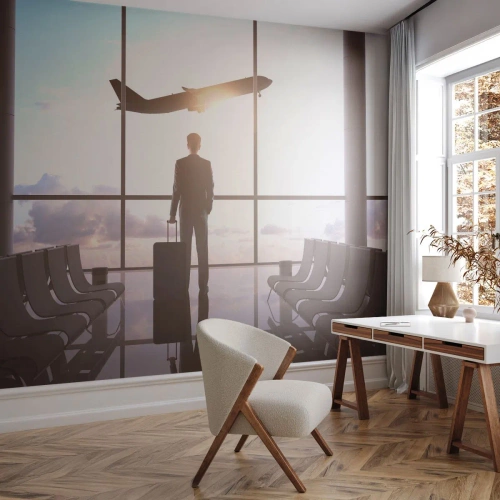Fotobehang Premium Canvas - Je hebt tijd, doe het rustig aan - Luchthaven, Vliegtuig, Reizen - 250x175 cm