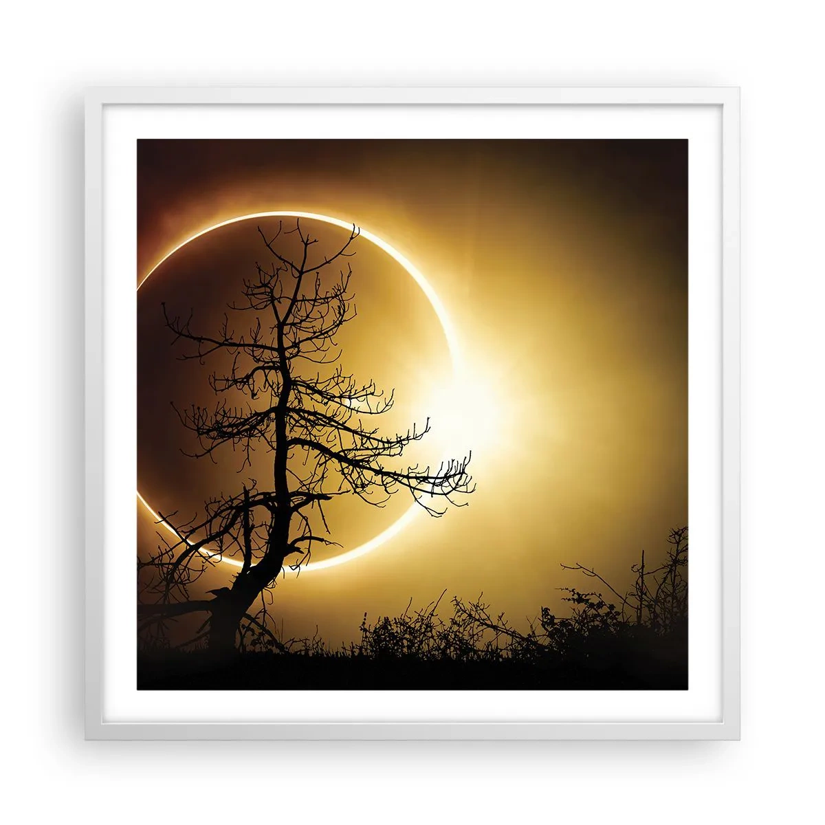 Poster in een witte lijst - Totale zonsverduistering - 60x60 cm