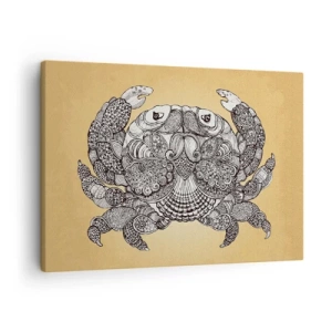 Schilderen op canvas - Decoratieve tekening van een krab op een gouden achtergrond - 70x50cm - Verhalen van meneer Krabs - Moderne wanddecoratie voor woonkamer en slaapkamer ARTTOR