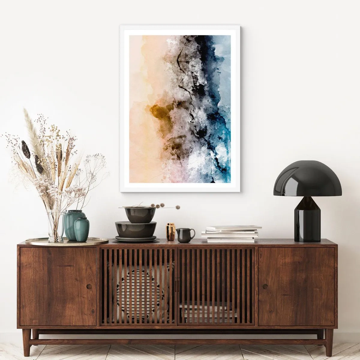 Poster in een witte lijst - Verdronken in een wolk van mist - 30x40 cm