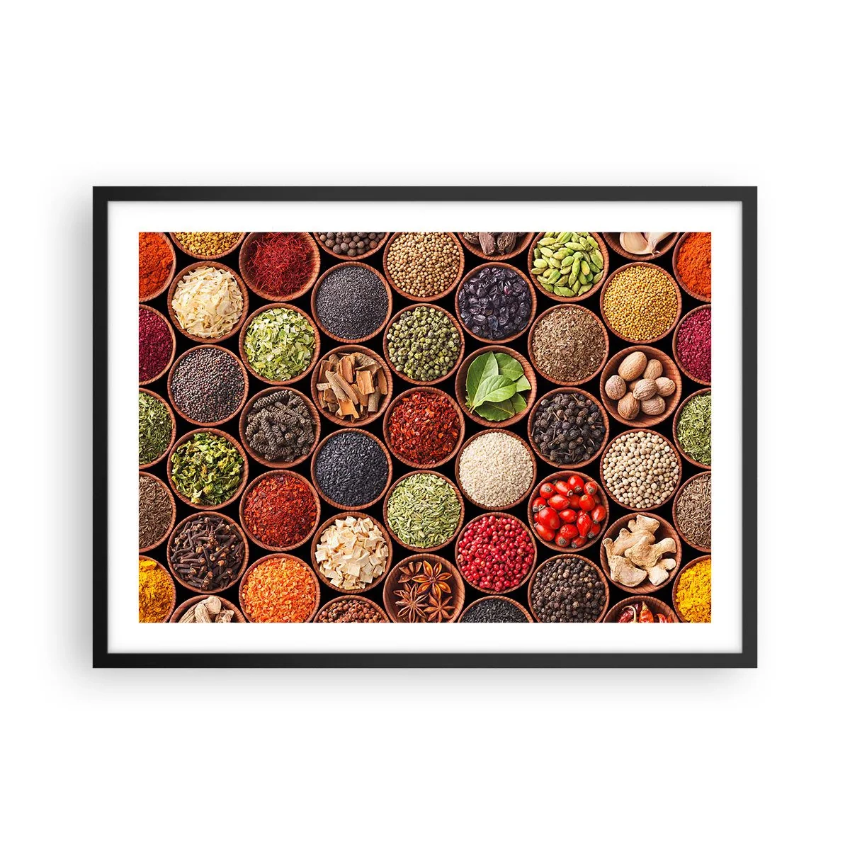 Poster in een zwarte lijst - Alle smaken van de wereld - 70x50 cm