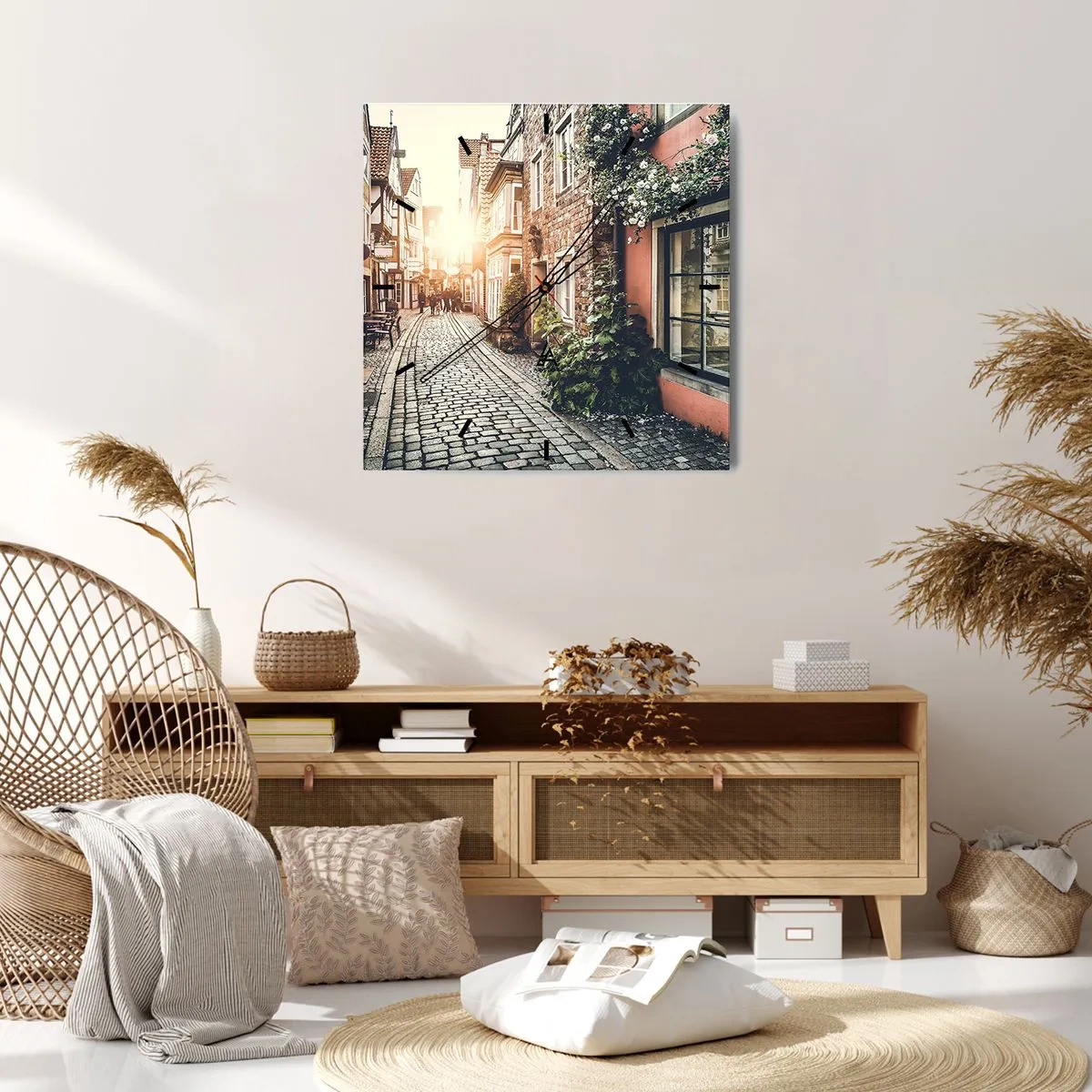 Wandklok - Klok - Rozensteeg in roze gloed - 30x30 cm