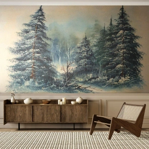 Fotobehang Premium Sand - Klaar voor kerst - Landschap, Woud, Natuur - 350x256 cm