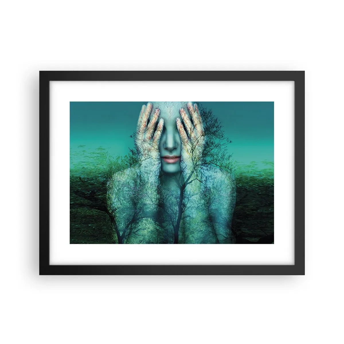 Poster in een zwarte lijst - Ondergedompeld in blauw - 40x30 cm