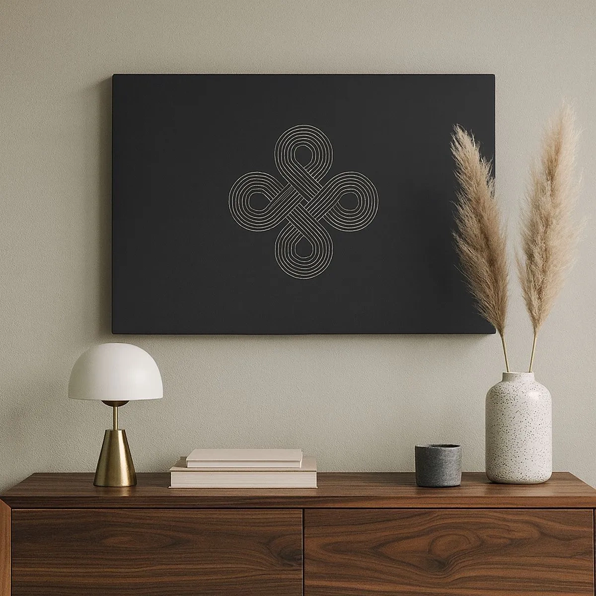 Schilderen op canvas - Keltisch patroon in minimalistische stijl op een zwarte achtergrond - 70x50cm - In de Keltische geest - Moderne wanddecoratie voor woonkamer en slaapkamer ARTTOR