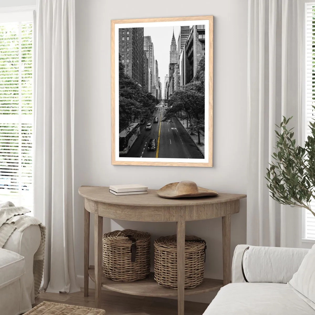 Een poster in een licht eiken lijst - New York ochtend - 70x100 cm