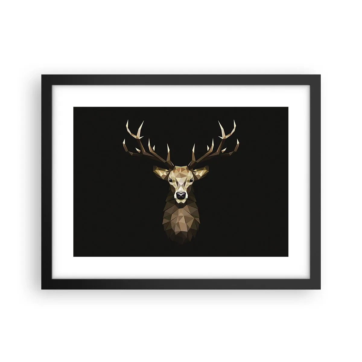 Poster in een zwarte lijst - Kubistische herten - 40x30 cm