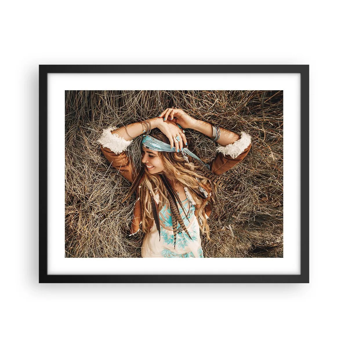 Poster in een zwarte lijst - Op weg naar de zomer van de liefde - 50x40 cm