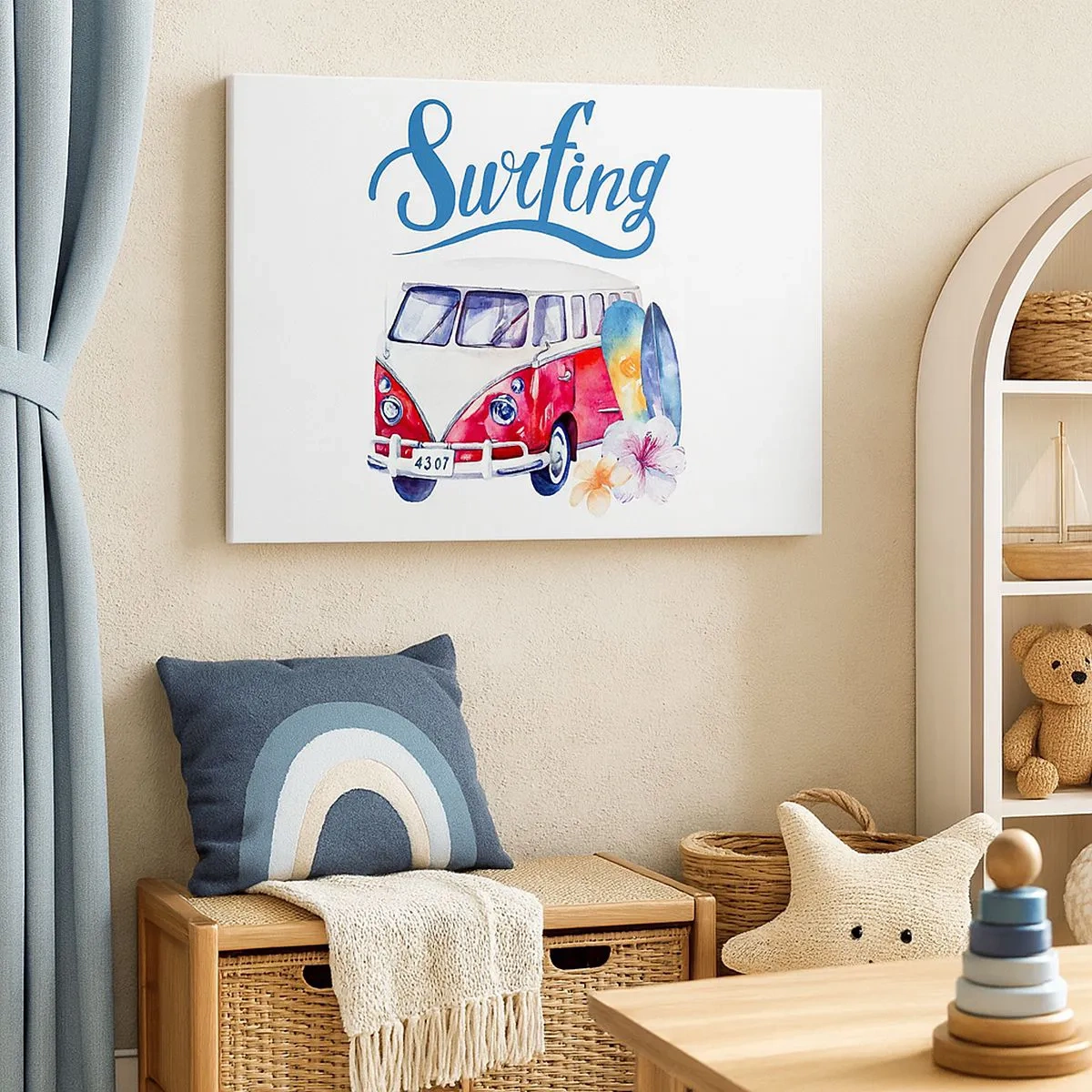 Schilderen op canvas - Kleurrijke afbeeldingen met een bus- en surfthema - 70x50cm - Komkommer - een klassieker voor een surfer - Moderne wanddecoratie voor woonkamer en slaapkamer ARTTOR