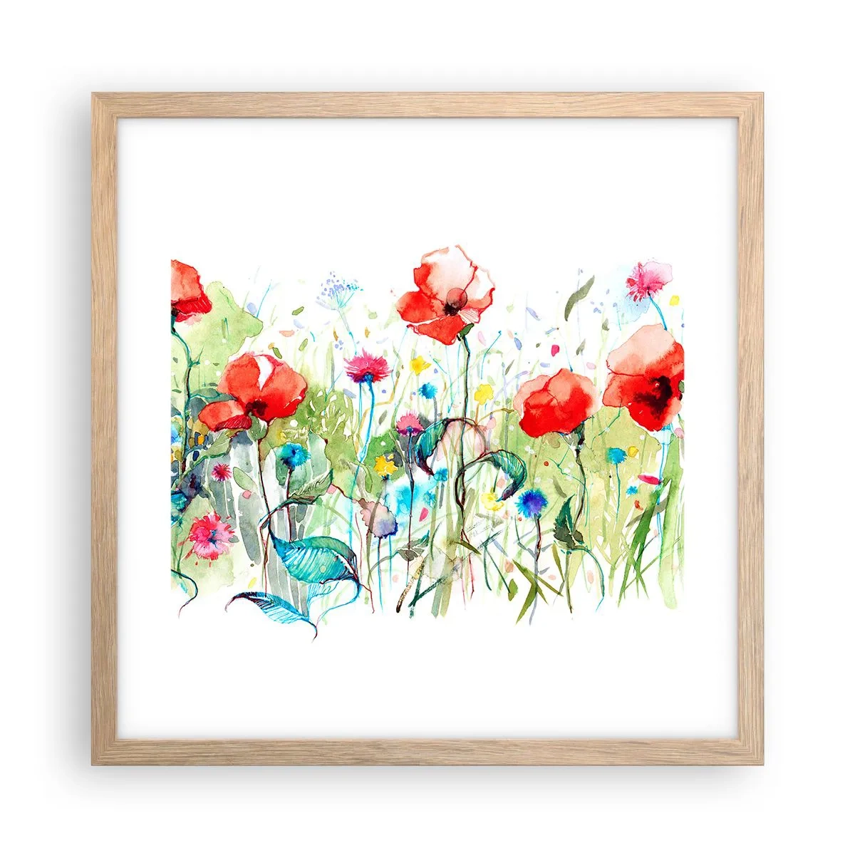 Een poster in een licht eiken lijst - Bloeiende meiweide - 40x40 cm