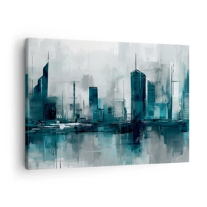 Schilderen op canvas - Een moderne stad in tinten turquoise en grijs - 70x50cm - Een stad in de kleur van regen - Moderne wanddecoratie voor woonkamer en slaapkamer ARTTOR