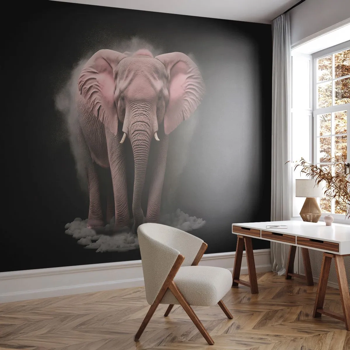 Fotobehang Premium Sand - Denk niet aan een roze olifant! - Zon, Safari, Afrika - 350x256 cm