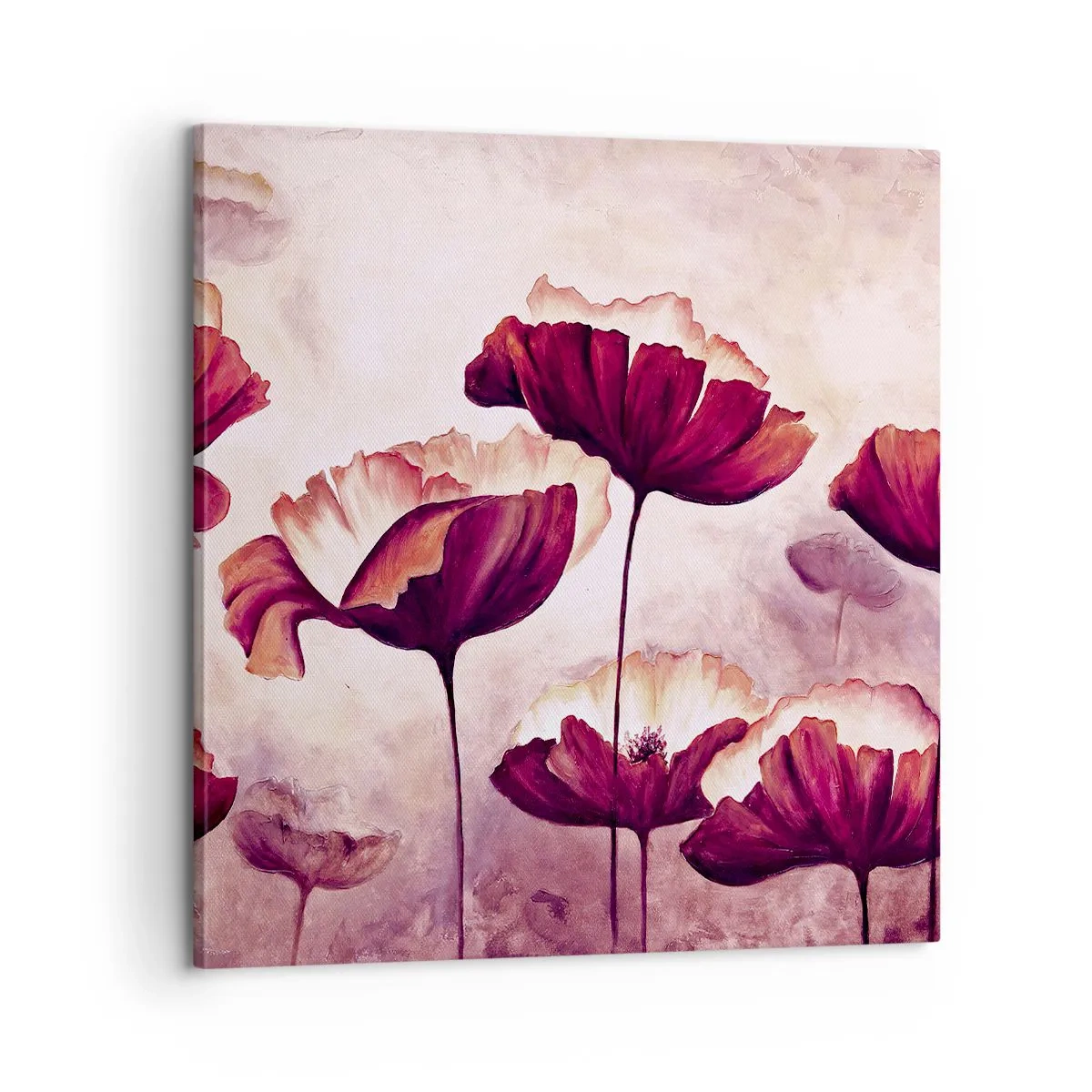 Schilderen op canvas - Rood en wit bloemblad - 60x60 cm