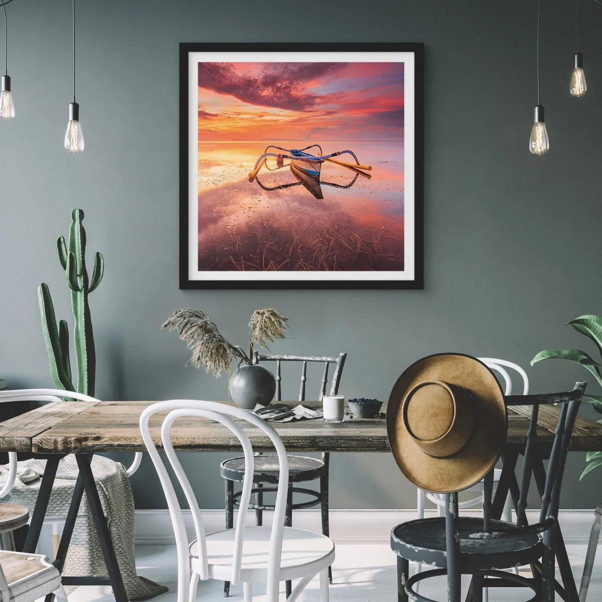 Poster in een zwarte lijst - De rust van een tropische avond - 40x40 cm