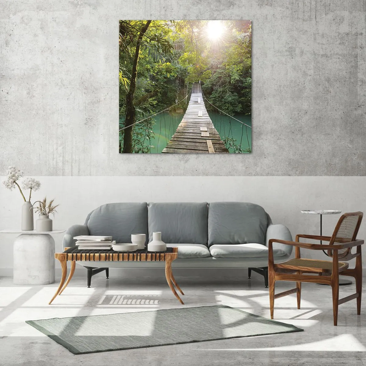 Schilderen op glas - Over het azuurblauwe water naar het azuurblauwe woud - 50x50 cm