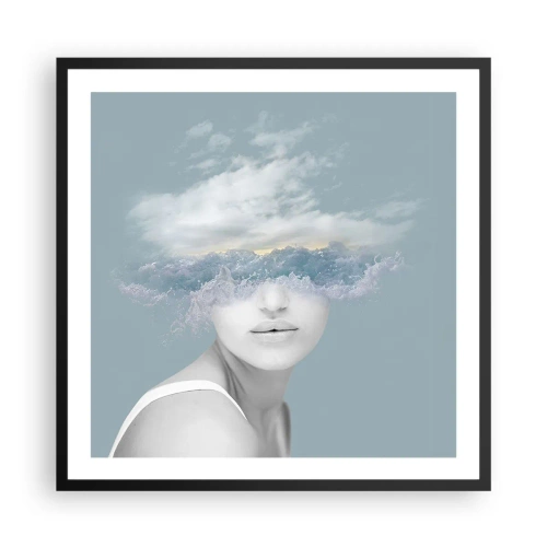 Poster in een zwarte lijst - Met hoofd in de wolken - 60x60 cm