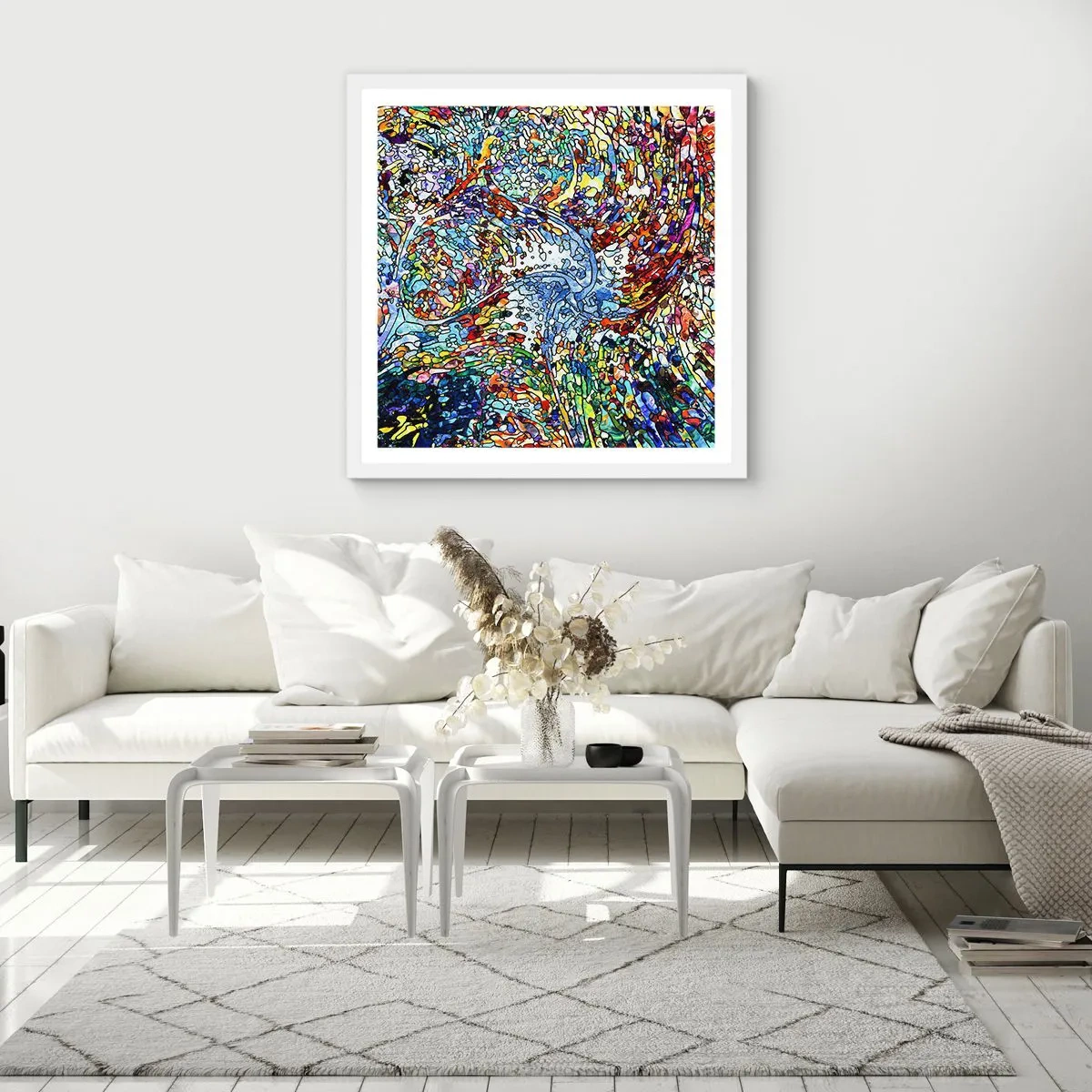 Poster in een witte lijst - Glas in lood druppel - 40x40 cm