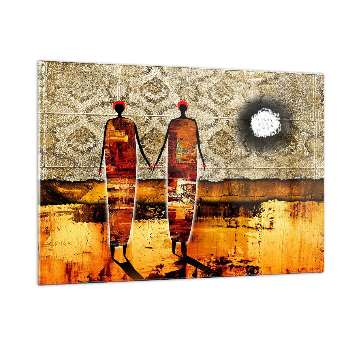 Schilderen op glas - Etnische compositie in de kleuren van Afrika - 120x80 cm