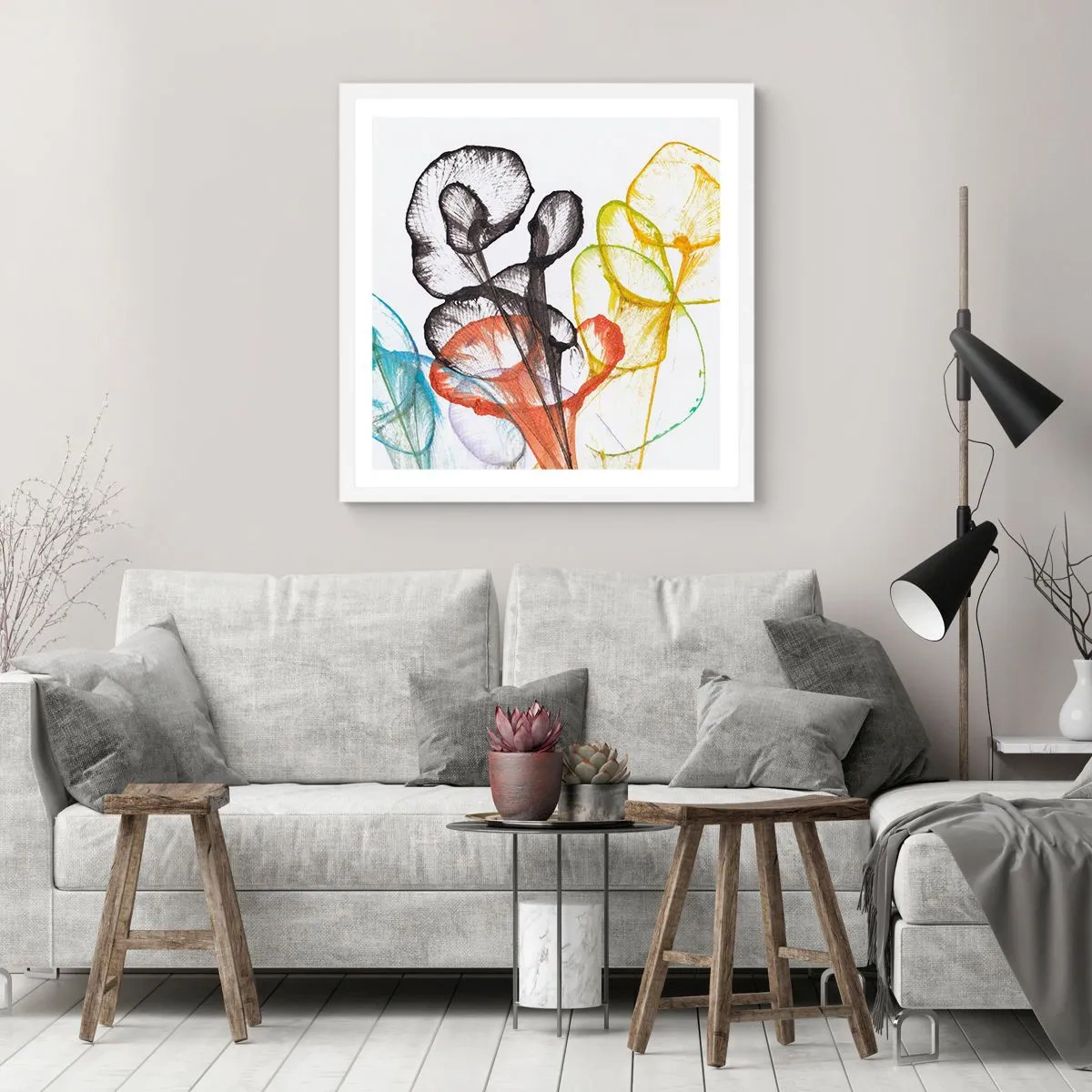 Poster in een witte lijst - Bloemen met een ziel - 60x60 cm