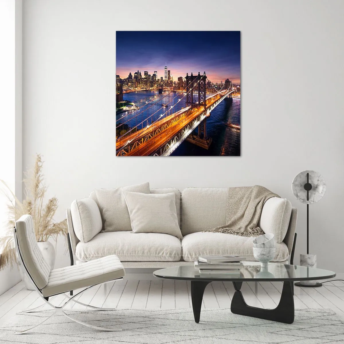 Schilderen op glas - Een stralende brug naar het hart van de stad - 30x30 cm