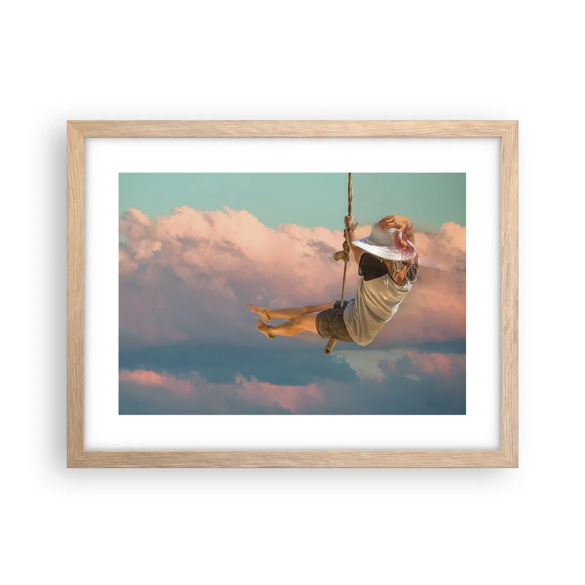Een poster in een licht eiken lijst - Plezier in de wolken - 40x30 cm