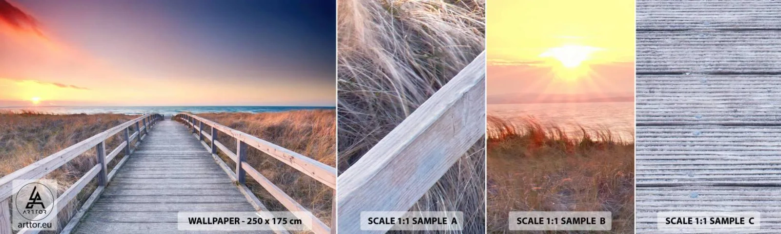 Fotobehang Monster Zelfklevend Deluxe Sticker - Baltische avond aurora - Landschap, Zee, Duin - 100x30 cm