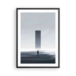 Poster in een zwarte lijst - Een minimalistisch tafereel met een mysterieuze monoliet in koude tinten. - 50x70cm - Kans of bedreiging? - Moderne wanddecoratie voor woonkamer en slaapkamer ARTTOR