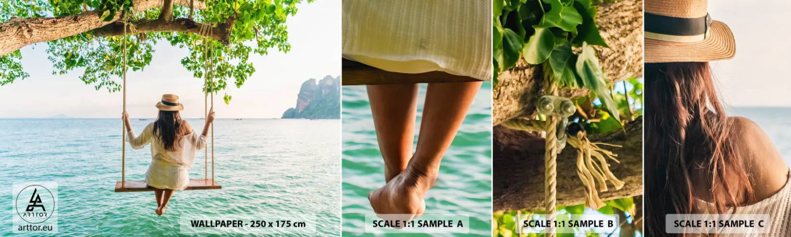 Fotobehang Monster Zelfklevend Deluxe Sticker - Het leven is prachtig - Ontspanning, Schommel, Vrouw - 100x30 cm